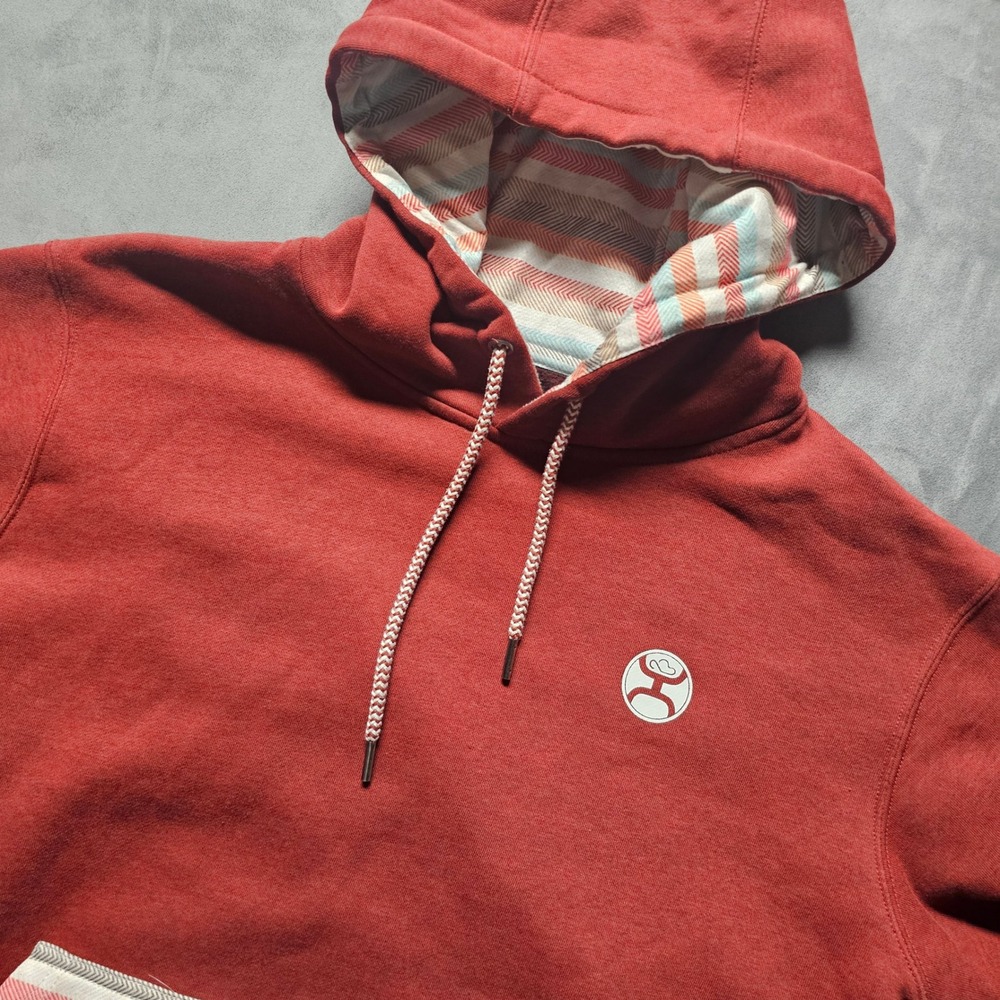 Hooey Mens Hoodie Large Clay Red Striped Pocket Pullover Western Sweatshirt